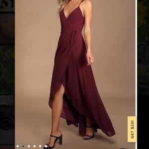 Burgundy lulu’s maxi bridesmaids dress